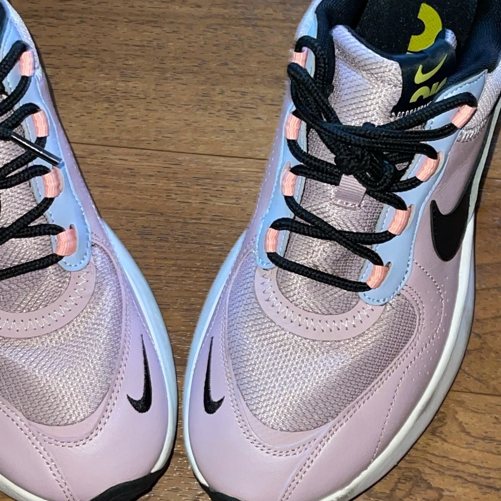Purple and neon green Nike sneakers cute feminine color